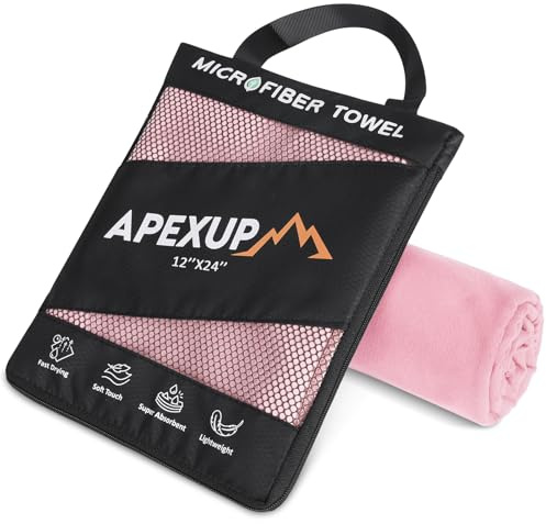 APEXUP Microfiber Travel Towel, Ultra Absorbent Quick Dry Towels, Lightweight Gym Sports Camping Towel for Workout, Yoga, Beach, Shower, Swimming (24×12, Pale Rose)