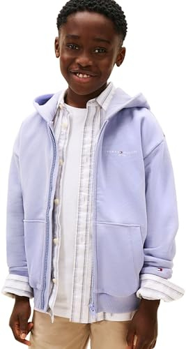 Tommy Hilfiger Bambini Unisex Felpa con Cappuccio e Zip Mini Corp e Orlo in Maglia a Costine, Viola (Periwinkle Dusk), 14 Anni