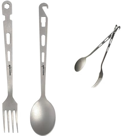 Dawn Deer Titan-Gabel- und Löffel-Set – Campingzange | Ultraleichte Rucksack-Utensilien, hitzebeständig und rostfrei | Rucksackreisen, Wandern, Überlebensausrüstung