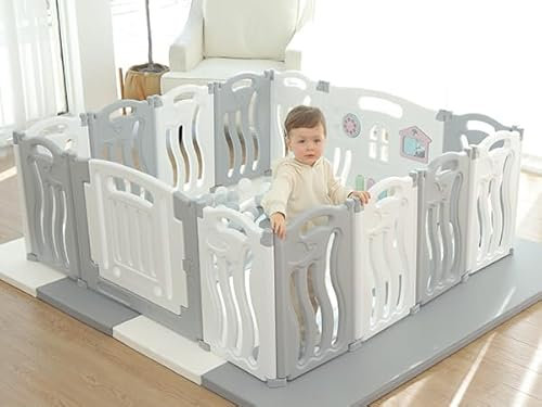 Gupamiga Laufstall Baby Faltbar, Laufgitter mit Zeichenbrett, Baby Playpen, Sicherheitsspielhof Aktivitätszentrum für Kinder 150 x 155 cm