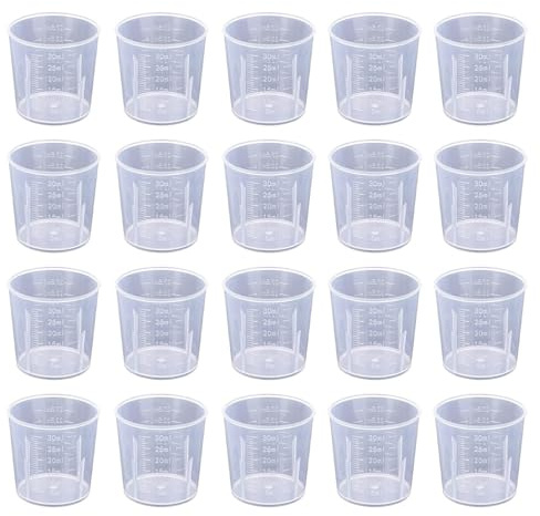 20 Medicine Cups, 30ml Plastic Measuring Cups for Medication Pots, Small Measuring Cup for Kitchen Cooking, Epoxy Mixing, and Laboratory Use
