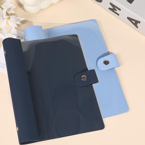 Ringbuch A5, 2 Stück A5 Transparent PVC Binder, 6 Ring Weich Notizbuch Binder mit Druckknopfverschluss für Büro-,Schul- und Reisearbeiten (Blue + Dark blue)