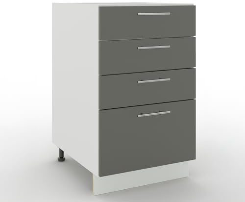 JD Greta Adjustable Kitchen Drawer Base Unit - 500mm - Drawer Cabinet with Fronts (No Worktop) - Grey Matt