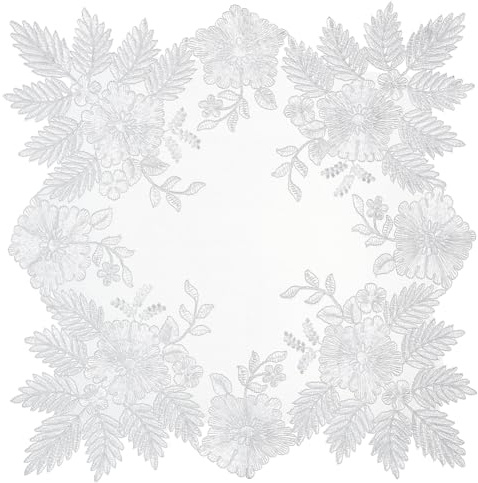 PH PandaHall 42x42.4cm Leinen Spitzendeckchen Mit Blumenmuster Weiß Vintage Häkeldeckchen Handgemachte Stickerei Spitzendeckchen Für Vase Couchtisch Hochzeit Home Decor
