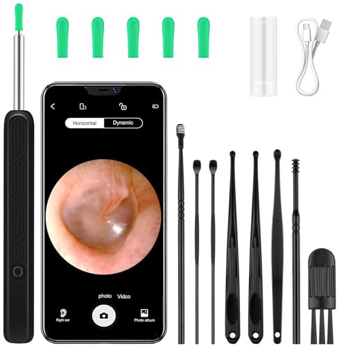 BUTBU Ohrenschmalz Entferner Otoskop, 1080P HD WiFi Ohrenreiniger mit Camera und 6 LEDs Leuchten, IPX5 Wasserdicht Ohrenspiegel, Ohr Reinigung für Baby Kinder Erwachsene, für i-Phone Android(Schwarz)
