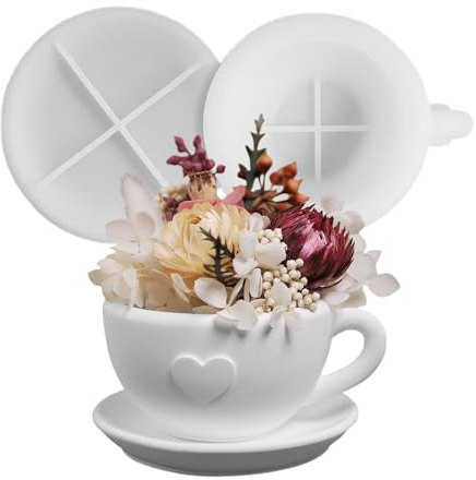 Generisch Cup Molds - Candle Pot Crafts | Candle Silicone Mold Holder Heart Shaped Tea Cups Coffee Cups Saucers Epoxy Resin Craft Mould for DIY Candles and Decoration Projects