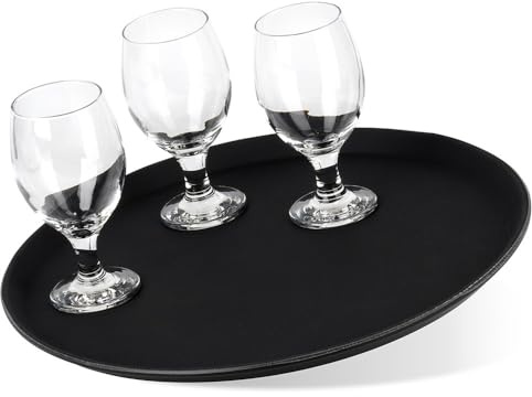 Vilde Bandeja de camarero antideslizante redonda de 40 cm – Bandeja negra de plástico, bandeja de cocina ligera con borde alto