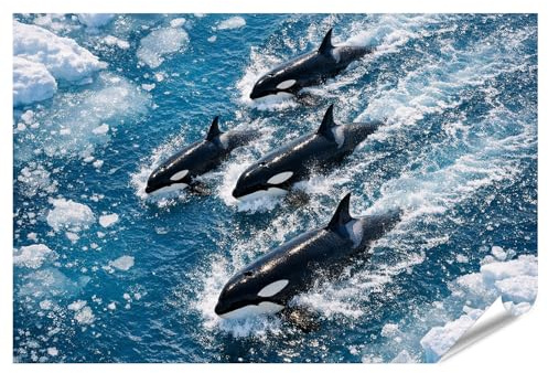 islandburner Premium Poster Orca-Pod im arktischen Wasser - faszinierendes Wandbild - Standard