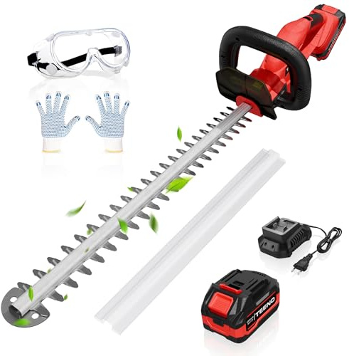 TEENO Cortasetos batería 20 V, Cortasetos eléctrico para setos y arbustos, con 1 batería 4000 mAh, Hoja de 52 cm, Corte 16 mm, Mango Giratorio 180°,para jardín doméstico