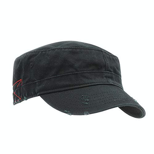 The Vintage Year Gewaschene Kadetten-Baumwoll-Twill-verstellbare Militär-Radar-Sportkappen, Used-Look/Schwarz, Einheitsgröße