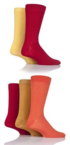SockShop Hommes Chaussettes en bambou naturel coloré et coloré à motifs divers modèles pour un usage quotidien Taille 40-45 Multipack de 5 - Rouge chaud 40-45