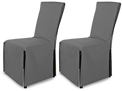 SCHEFFLER-Home Stuhlhusse Mila 2er Set/Festlicher Stuhlbezug mit Schleife für Weihnachten, Hochzeit, Geburtstag/Elegante Bankett-Husse für jeden Anlass und Stuhl/Für Esszimmer, Wohnzimmer/Grau