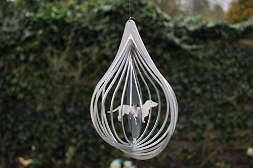 Manufaktur Lichtbogen Edelstahl Windspiel Tropfen Dackel Gartendeko Windspiele Hund Metall
