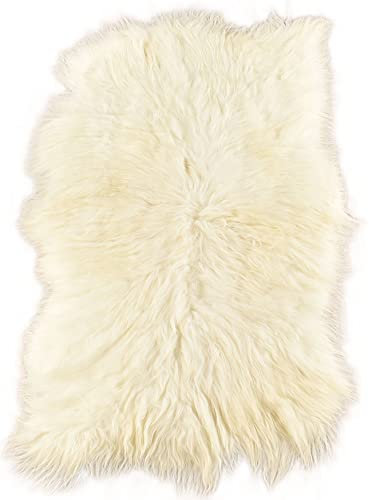 generisch ÖKO Island LAMMFELL Teppich Creme Weiss LANGWOLLIG CA. 200 x 120 cm Fell Teppich AUS 4 Island LAMMFELLEN