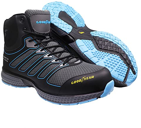 Goodyear GYBT1594 Mens Metal Free Water Resistant Safety Footwear Lightweight Composite Toe Flexible Midsole Work Boots S3/SRC/HRO, Black/Blue, 8 UK