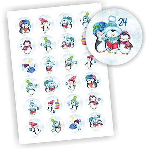 24 Aufkleber Adventskalender Zahlen Fest Weihnachten Aufkleber Sticker DIY Eis Schnee Pinguin