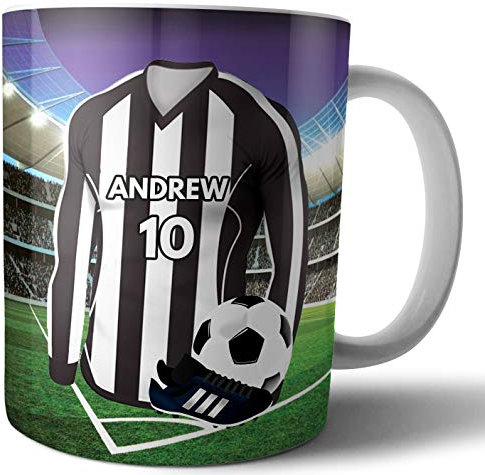 AK Giftshop Personalised Gift - Football Shirt - Mug -Tea Coffee Cup - Birthday - Christmas - Stocking Filler - Secret Santa - Any Team Colours (Newcastle)