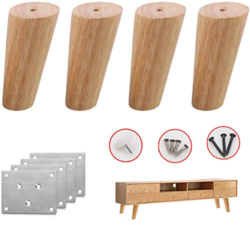 4x Massive Eiche Sofabeine Möbelfüße,Schräg Konisch Tischbeine,Ersatz Bettfüße Möbelbeine,Couch TV Schrank Ottoman Loveseat Kommode Stuhl Beine,Holzfarbe,mit Montageplatte & Schrauben (10cm/4)