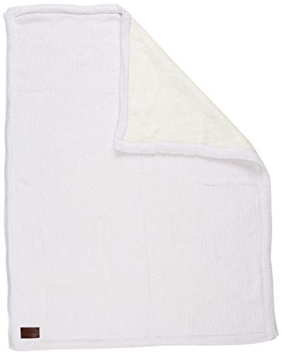 The Little Green Sheep Knitted Baby Blanket with Fleece Lining - Made with Organic Cotton - White