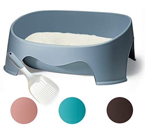 BPS Bandeja Gatos Gatitos Aseo Arenero Abierto para Mascotas Gatos con Pala Bandeja Sanitaria Plástica 4 Colores para Elegir 49.5 x 37 cm (Gris) BPS-5592GR