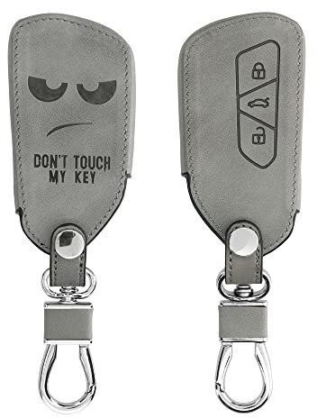 kwmobile Autoschlüssel Hülle kompatibel mit VW Golf 8 3-Tasten Autoschlüssel - Kunstleder Schutzhülle Schlüsselhülle Cover Don't Touch My Key Grau