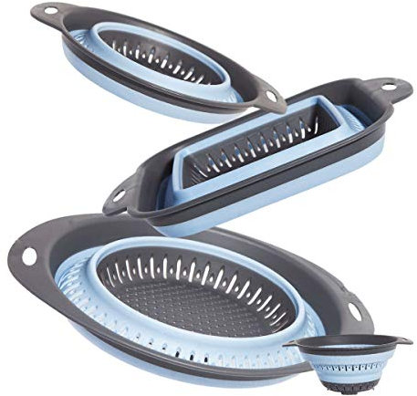 BXXY Set of 3 Collapsible Kitchen Colander/Strainer Perfect for Draining Pasta Vegetable Fruits(Sky Blue(3Pcs))