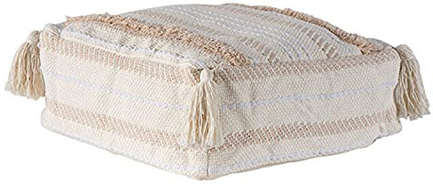 MOCOFO Boho-Ottomane, quadratischer Fußhocker, ungefüllt, getuftet mit Quasten, Pouf-Bezüge, gewebter Stauraum, 40 x 40 x 15 cm