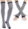 DRESHOW Womens Socks Striped Knee High Socks Arm Warmer Fingerless Gloves Set