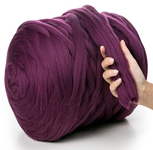MeriWoolArt® 100% XXL Merino Wolle Garn 4-5cm Dicke Wolle Garn, Filzwolle Trockenfilzen Nassfilzen, DIY Wolle Garn Decke, Decke Baby Wolle, Arm Stricken Decke Garn Lila, 1Kg