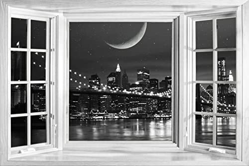 3D Effect Window Bay Manhattan Bridge NYC Sticker Wall Poster Vinyl