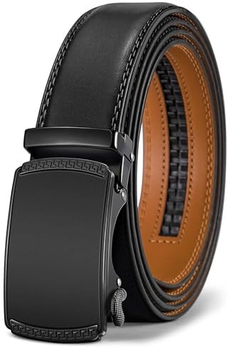 BULLIANT Gürtel Herren, Gürtel Ratsche Ledergürtel Automatikschließe für Herren Anzug Business Kleidung,Breit 35mm,Größe Angepasst(Schwarz-150cm/44-52 taille verstellbar)