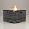 REALGLOW Warmpact Rattan Table Gas Fire Pit in Grey - 13KW Square Propane Gas Fire Pit w/Removable Glass Wind Guard, Lava Rock & Lid Cover - Coffee Table w/Heater for Garden, Deck, Outdoor Bars