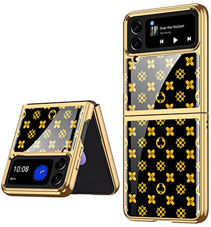 COQUE Custodia Galaxy Z Flip 4 5G,Custodia per cellulare verniciata lucida in vetro ultra sottile 9H,Cover pieghevole per Samsung Galaxy Z Flip 4 5G-Erba Nuova