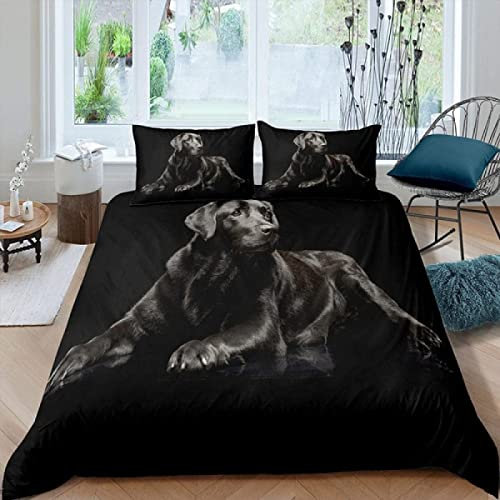 NDXRWDZR Bettwäsche 155x220 Schwarzer Labrador Bettwäsche-Set mit Reißverschluss Schließung Bettbezug für Kinder Jungs Weicher Atmungsaktive Mikrofaser Bettwäsche + 2 Kopfkissenbezug 80x80 cm