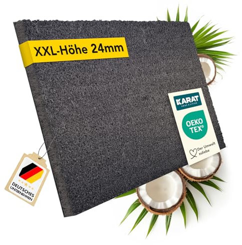 KARAT Fußmatte für Außen und Innen, 40x80 cm Grau XXL-Höhe 24mm, extra Dicke Türmate aus Kokos, Schmutzfangmatte, Kokosmatte mit Rutschfester Rückseite für Haustür, Eingang