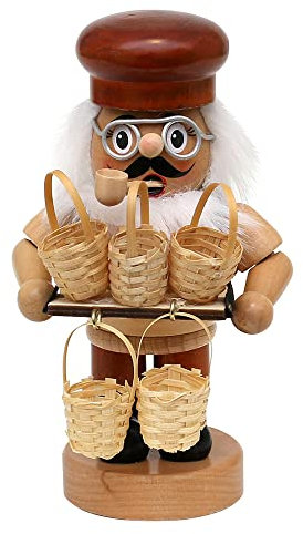 Wichtelstube-Kollektion Holz Räuchermännchen Markthändler mit Bauchladen natürliche traditionelle holzlasierte Premium Räucherfigur 9,5 x 7,5 x 16,5 cm