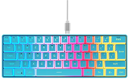 DGG 60% Wired Gaming Keyboard, Pudding Keycaps with Translucent Layer, RGB Backlit Ultra-Compact Small Keyboard, Waterproof Mini Compact 61 Keys Keyboard for PC/Mac Gamer, Typist, Travel, Blue