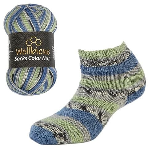 Wollbiene Socks Color Sockenwolle 100g 4-fädig Stricken und Häkeln 75% Schurwolle Farbverlaufswolle Strickwolle Socken (49 blau grün grau)