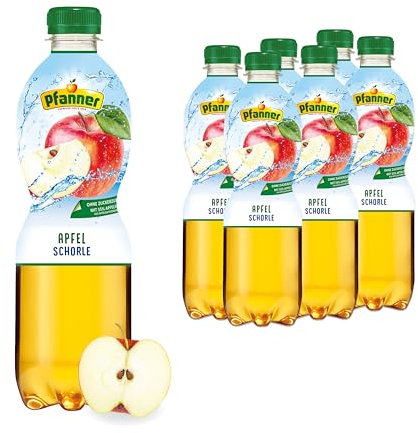 Pfanner Apfelschorle (6 x 0,5 l) – aus 55% Fruchtgehalt mit Kohlensäure - Fruchtgetränk ohne Zuckerzusatz - Schorle im Vorratspack