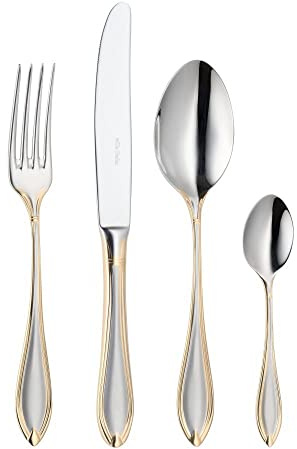 VILLA ITALIA Besteckset 24-teilig für 6 Personen ACAPULCO - Edelstahl Besteck in Geschenkkassette - Tafelbesteck mit Goldlinie & Satin-Finish für Alltag & Feste