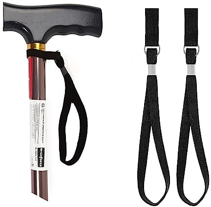 Lot de 2 sangles de poignet pour canne de marche, sangles de poignet pour accessoires de canne, sangle à clip noire pour canne de marche (noir), Noir , M
