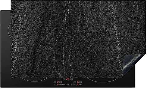 KitchenYeah© Herdabdeckplatte Einteilig Küche Herdabdeckung Induktionsfeld Ceranfeld Herdabdeckplatten Vinyl Matte Aufrollbar Stein - Anthrazit - Dunkel - grau - 91.6x52.7 cm