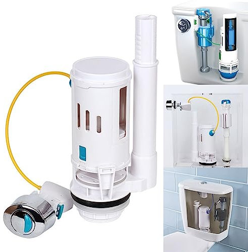 Toilet Cistern Dual Flush Valve Push Button, Dual Flush Cistern Valve Siphon, For Bathroom Toilet Water Tank Repair, for 2 Inch Outlets Full Kit Parts and Push Button Replacements, 33cm Height
