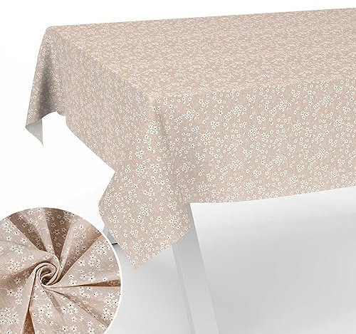 Stoff Tischdecke Tischwäsche Textil Tischtuch Baumwolle Polyester Gewebe abwaschbar pflegeleicht, in rund oval eckig Violen Beige 220x140cm Schnittkante