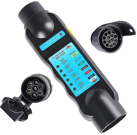 AOHEWEI 7 Poli Traino Luci del Rimorchio Tester per Spina e Presa de Rimorchio Cablaggio 12V Circuito con Adattatore per Auto Camper 13 Poli Converter Connettore(Tester e Adattatore per rimorchi)