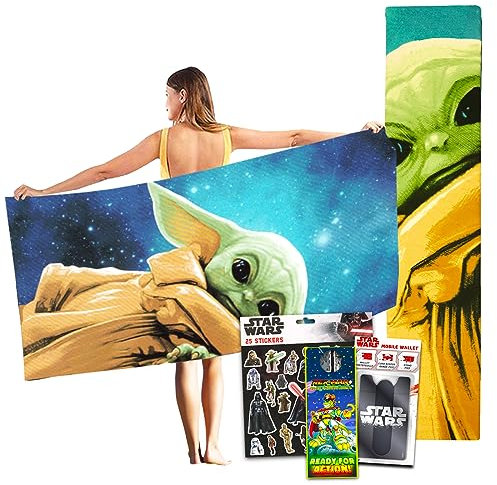 Star Wars Baby Yoda Strandtuch-Set, 101,6 x 182,9 cm, Mandalorianisches Strandtuch und Handy-Geldbörse, Star Wars Strandzubehör