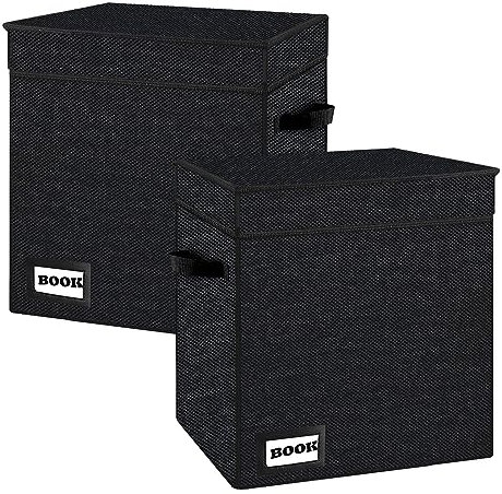 YNSZAS Comic-Buch-Aufbewahrung, kurze Comic-Buch-Box, 30 x 24,9 x 19,8 cm, für 100–120 Comic-Bücher, robuste Comic-Kollektion, Geschenkkorb, Behälter, Regal, Schwarz, 2 Stück