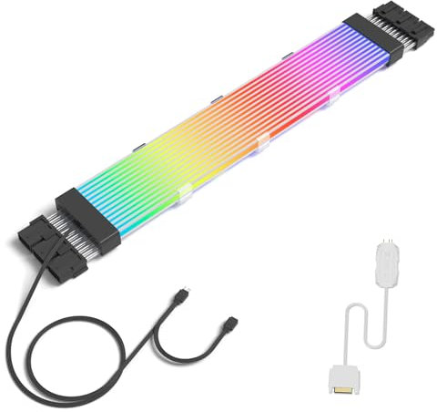 Sirlyr 3 x 8 Pin RGB GPU Cable,Addressable PSU PCIE Cables Extensions - PC Graphic Card Power Supply,for Computer Case ARGB Decor,Thin LED Strip Black Connector Style 13In