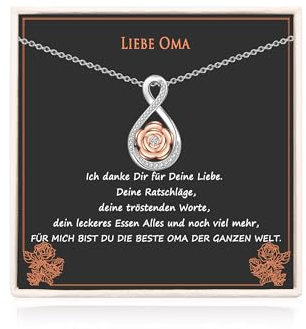 USEEDOVIA Kette Geschenke für Oma, Kette 40cm mit Anhänger Blumen Rose Vergoldet AAA Zirkonia Halskette mit Karte und Geschenkbox