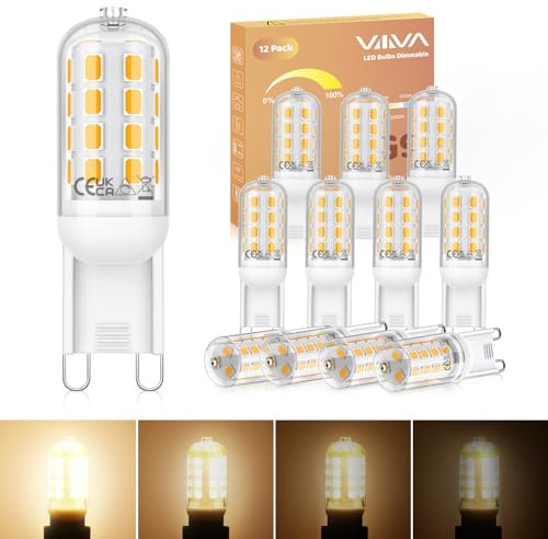 G9 LED Lampe Warmweiß Dimmbar - 12er Pack, 3000K 5W LED Leuchtmittel Ersatz 45W G9 Halogenlampen, G9 Glühbirne 500 LM, 360° Abstrahlwinkel G9 Birne Enegiesparende, Geeignet für Interieur Dekoration